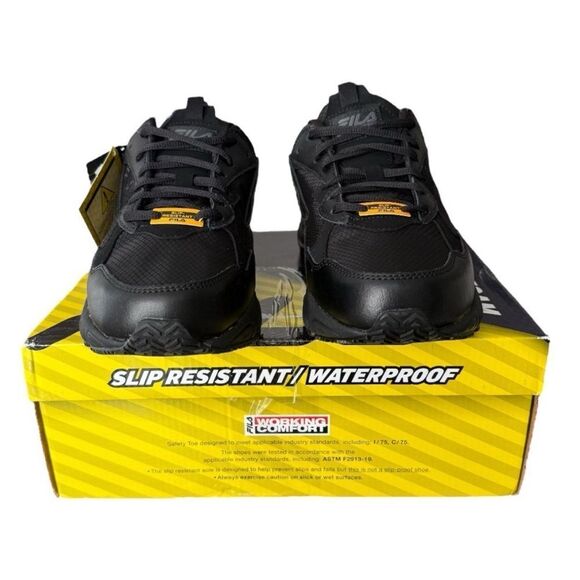 Fila Lateshift Black Slip Resistant Waterproof Memory Foam Men’s Work Shoe XWide - Picture 2 of 16